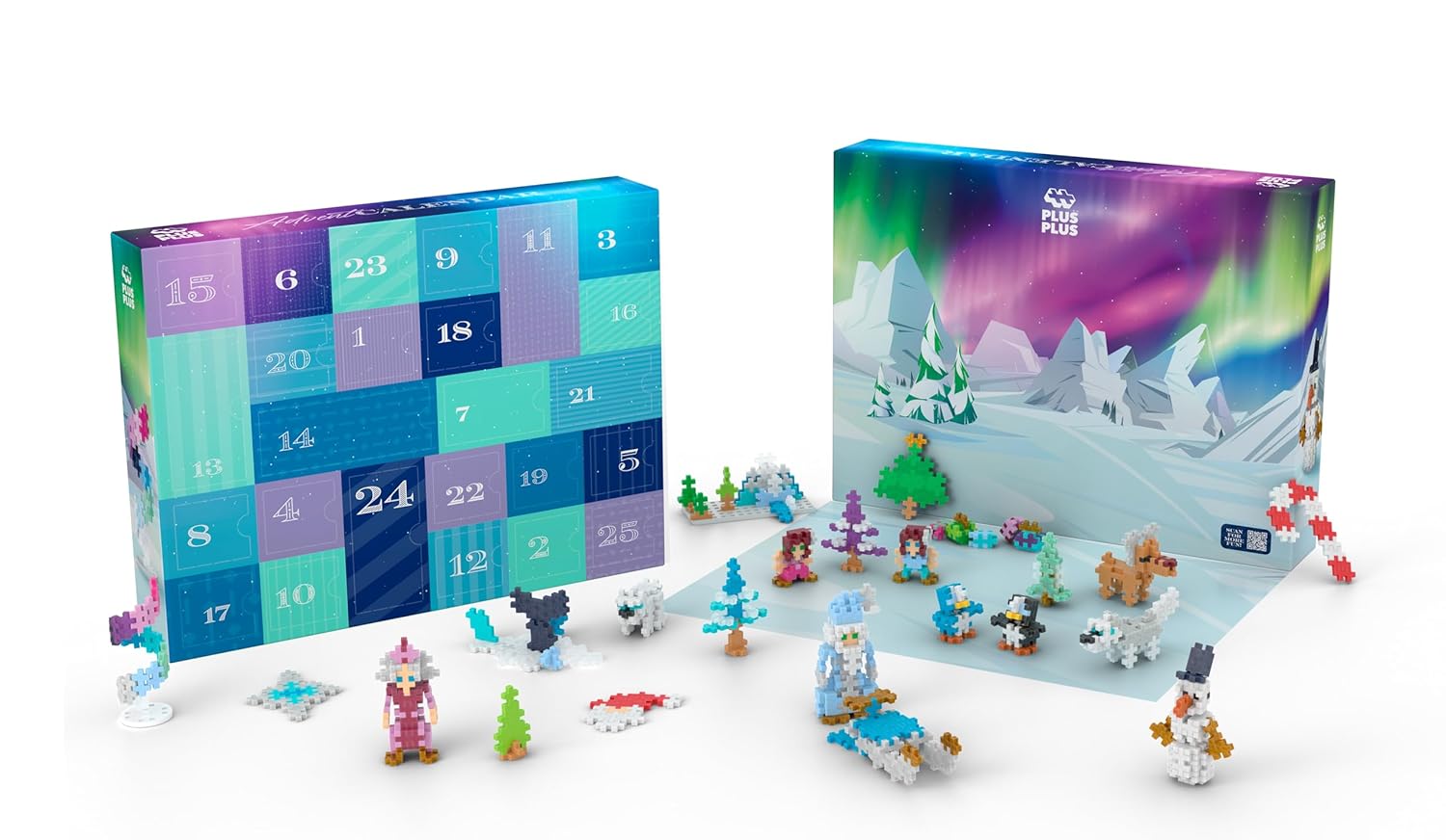 PLUS PLUS - Calendrier de l'Avent avec 25 Surprises - Jeu de Construction Enfant - Aventure de Noël Créative avec Instructions - Environ 600 Pièces - pour Fille et Garçons Dès 5 Ans