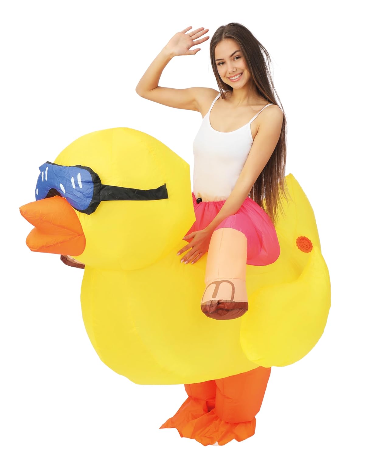 P'TIT CLOWN - 24496 - Costume gonflable canard - adulte - taille unique - Carnaval, Halloween, Fêtes Costumées - Facile à Enfiler - Gonflage Rapide - Piles Non Incluses (4xAA)