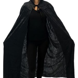 P'tit Clown - 16211 - Cape Femme Tissu Effet Velours - Noir - 1,40 M + Capuche - pour Déguisement Halloween, Carnaval, Fêtes Costumées et Évènements à Thème - Sorcière, Vampiresse, Vampire