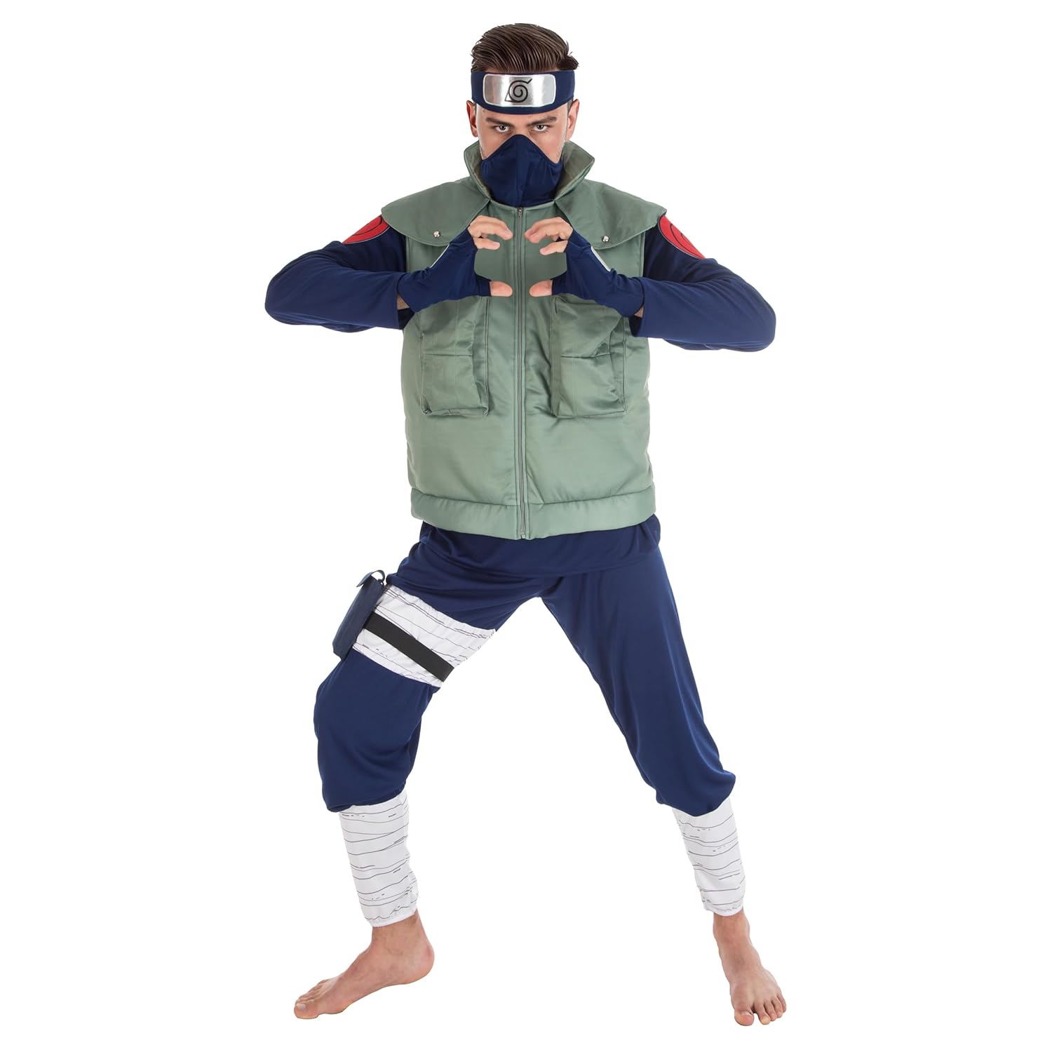 Chaks - Costume Kakashi Hatake pour homme, tenue Naruto officielle avec accessoires, ensemble anime 8 pièces pour carnaval et Comic Con, Verde, Azul