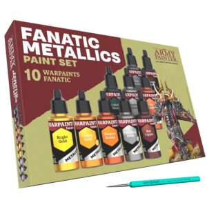 The Army Painter Warpaints Fanatic: Metallics Paint Set Combo, 10 Peintures Métalliques Acryliques incl. Or, Cuivre, Métal, Bronze, Argent et 1 Pinceau - Peinture D&D & Warhammer.