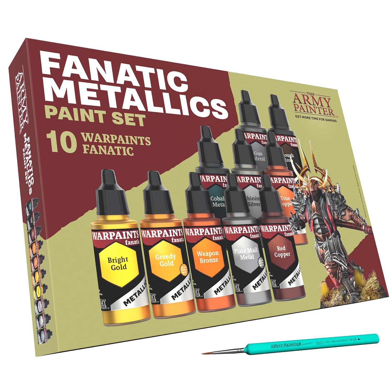 The Army Painter Warpaints Fanatic: Metallics Paint Set Combo, 10 Peintures Métalliques Acryliques incl. Or, Cuivre, Métal, Bronze, Argent et 1 Pinceau - Peinture D&D & Warhammer.