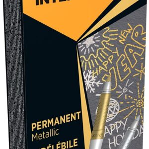 BIC Intensity Marqueur Métallique Indélébile Pointe Incurvée Fine et Corps Métallisé - Couleurs métallisées Or et Argent, Boîte de 12