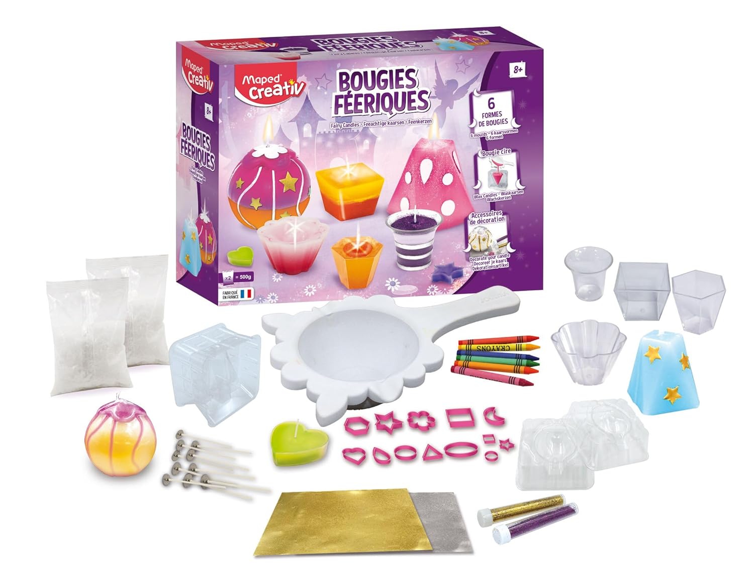 Maped Creativ - Loisirs Créatifs Coffret Féeriques dès 8 Ans-Kit Travaux Manuel Enfant pour Fabriquer des Bougies Cire Originales et Colorées, J45026, Multicolore