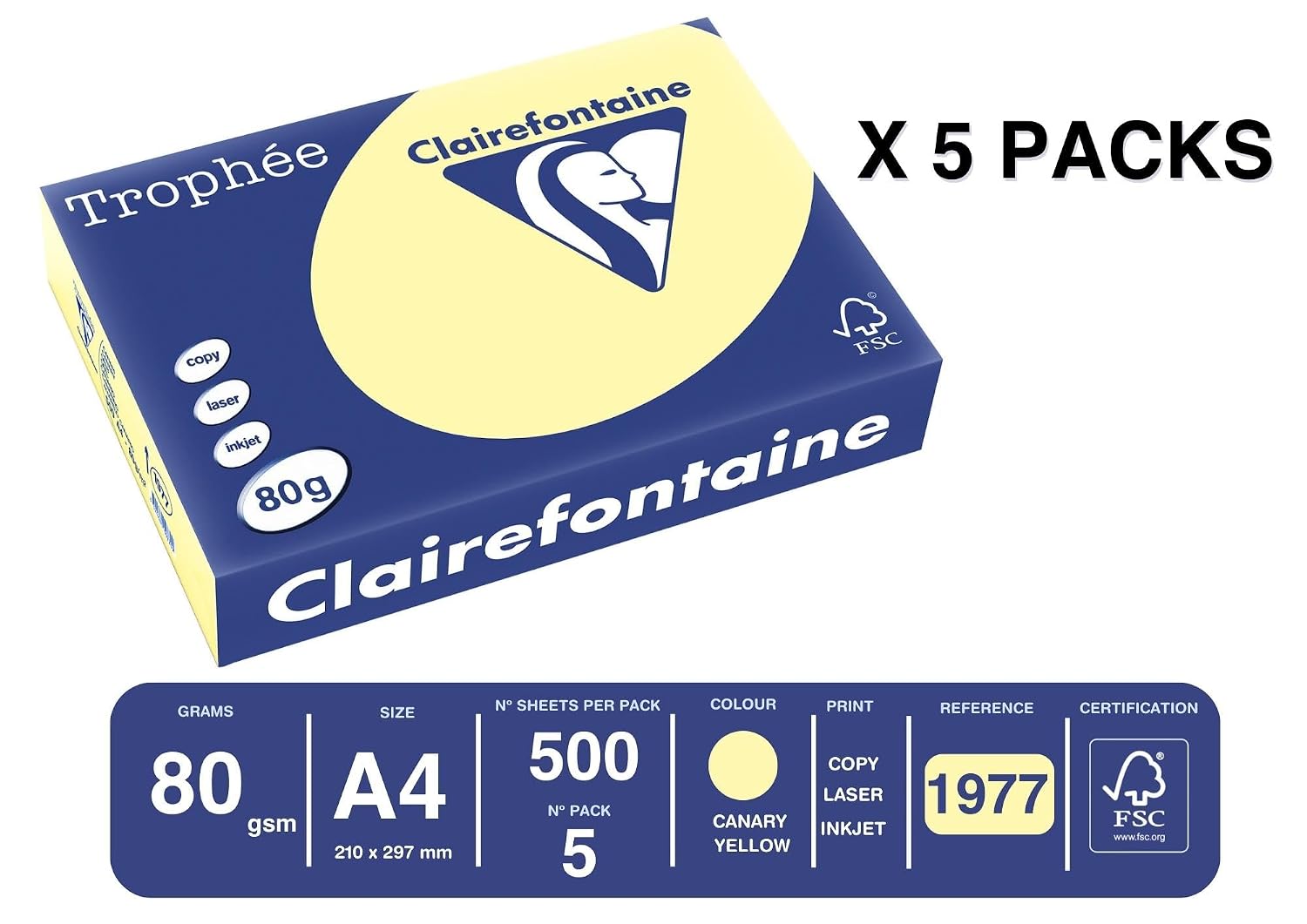 Clairefontaine - Trophee - Ramette de 500 feuilles papier couleur - 80 g - A4 - Clementine - Lot de 5 – Image 2
