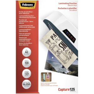 Fellowes Pochettes De Plastification A3 Autocollant Capture 125 microns A3, Lot de 100, Transparent