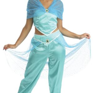 P'TIT CLOWN - 66503 - Déguisement Femme Princesse Orientale - Costume pour Adulte - Parfait pour Carnaval, Fêtes Costumées et Évènements à Thème - Polyester - Bleu - Taille L/XL