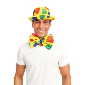 P'TIT CLOWN - 28061 - Chapeau Melon Jaune à Pois Multicolores - Accessoire Déguisement Clown - Parfait pour Carnaval, Cosplay, Fête Costumée, Spectacle - Polyester