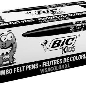 BIC Kids Visacolor XL Feutres de Coloriage pour Enfants, Pointe Large, Lavables - Noir, Boîte de 12 feutres