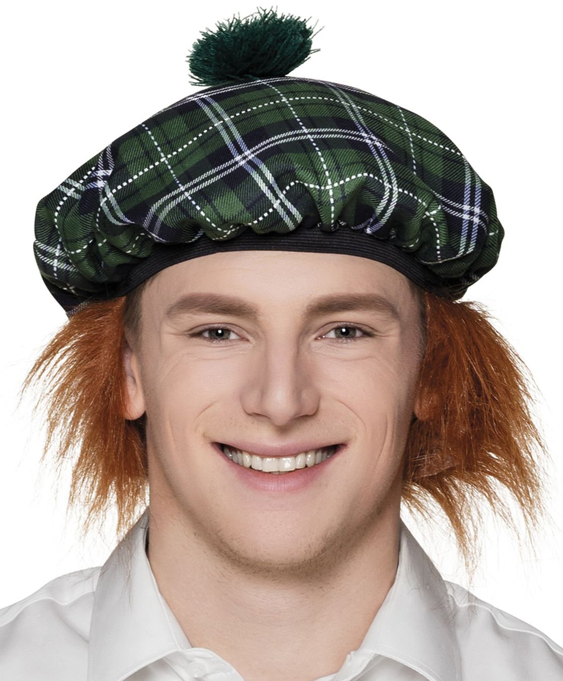 Boland - Beret Mister Tartan, bonnet avec cheveux, motif à carreaux, costume à carreaux, accessoire, carnaval, fête costumée