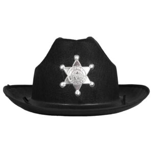 P'TIT CLOWN - 90652 - Chapeau Shérif, Marshall - Accessoire de Déguisement Western, Cow-Boy - Parfait pour Carnaval, Fêtes à Thèmes, Soirées Costumées, Halloween - Adulte Unisexe - Feutre - Noir