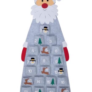 P'TIT CLOWN - 88002 - Calendrier de l’Avent Père Noël à Suspendre - Décoration de Noël, Christmas, Xmas - Vendu Vide à Garnir de Petits Cadeaux ou Surprises - H.115 cm - Gris