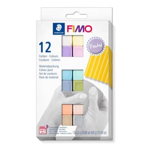 Staedtler FIMO Soft, Assortiment de 12 demi-pains de pâte FIMO aux couleurs pastel assorties, Pâte à modeler durcissant au four et facile à démouler, 8023 C12-3, Pastels