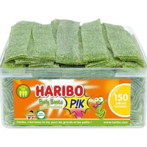 HARIBO - Pasta Basta PIK - Bonbons Piquants Goût Pomme - Sans Colorants Artificiels & Sans Gélatine - Boîte De 150 Bonbons Piquants