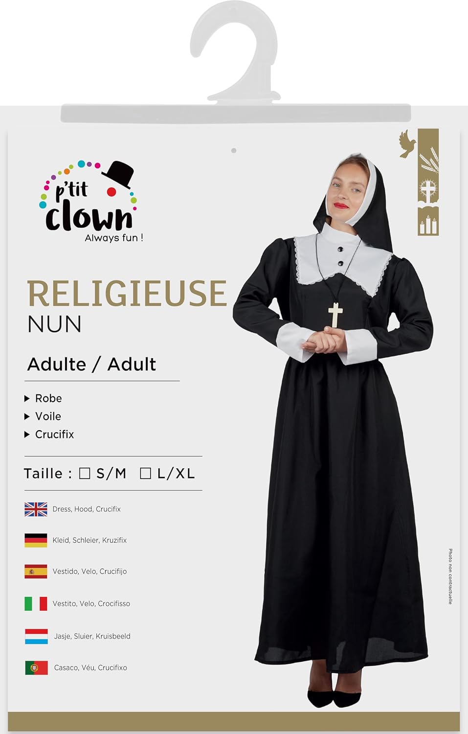 P’TIT CLOWN — Costume de Religieuse Luxe Adulte L/XL – Image 4