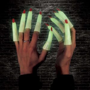 P'TIT CLOWN - 24076 - Doigts de Sorcière Phosphorescents - Lot de 10 - Griffes Effrayantes - Ongles de Sorcière - Accessoires Déguisement Halloween, Carnaval, Cosplay