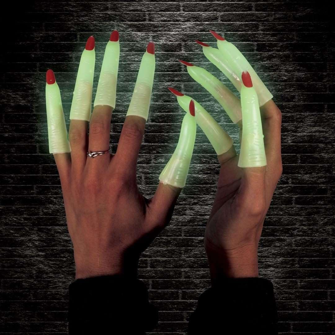P'TIT CLOWN - 24076 - Doigts de Sorcière Phosphorescents - Lot de 10 - Griffes Effrayantes - Ongles de Sorcière - Accessoires Déguisement Halloween, Carnaval, Cosplay