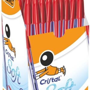 BIC Cristal Soft Stylos-Bille Pointe Moyenne (1,2 mm) - Écriture Douce et Fluide - Rouge, Boîte de 50