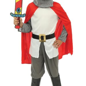 P'TIT CLOWN - Déguisement Chevalier Enfant - Costume Médiéval - Haut, Cagoule, Cape, Pantalon, Ceinture, Cache bottes - Carnaval, Cosplay, Fêtes Costumées et Évènements à Thème Moyen Age (7-9 ans)