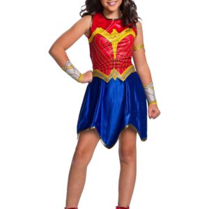 RUBIE'S DC Comics Officiel - Déguisement Wonder Woman Classique Enfant - Taille 11-14 ans - Costume avec Robe, Ceinture, Bustier et Cape Amovible - Pour, Carnaval - Idée Cadeau de Noël