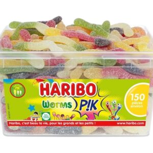 HARIBO - Worms PIK - Bonbons Piquants - Fruités - Sans Colorants Artificiels - Boîte De 150 Bonbons Piquants