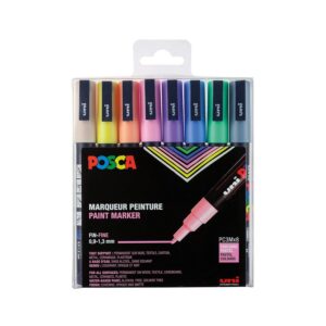 POSCA Mitsubishi Pencil - 8 Marqueurs PC3M - Pointe Conique Pointe Fine - Marqueurs Peinture à Base d'Eau - Tout Support - Pour Papier, Textile, Verre, Galet, Bois - Couleurs Pastel