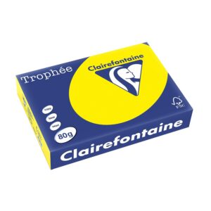 Clairefontaine - Réf. 1877C – 2500 feuilles de papier couleur au format A4 - Trophée 80 g/m² – Carton contenant 5 ramettes de 500 feuilles – Couleur jaune soleil