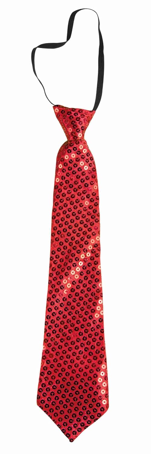 P'TIT CLOWN - 60244 - Cravate Sequins avec Élastique Brillante - Glitter Tie - Accessoire de Déguisement - Parfait pour Carnaval, Soirées Costumées, Fêtes à Thèmes, Nouvel An - Adulte - Rouge