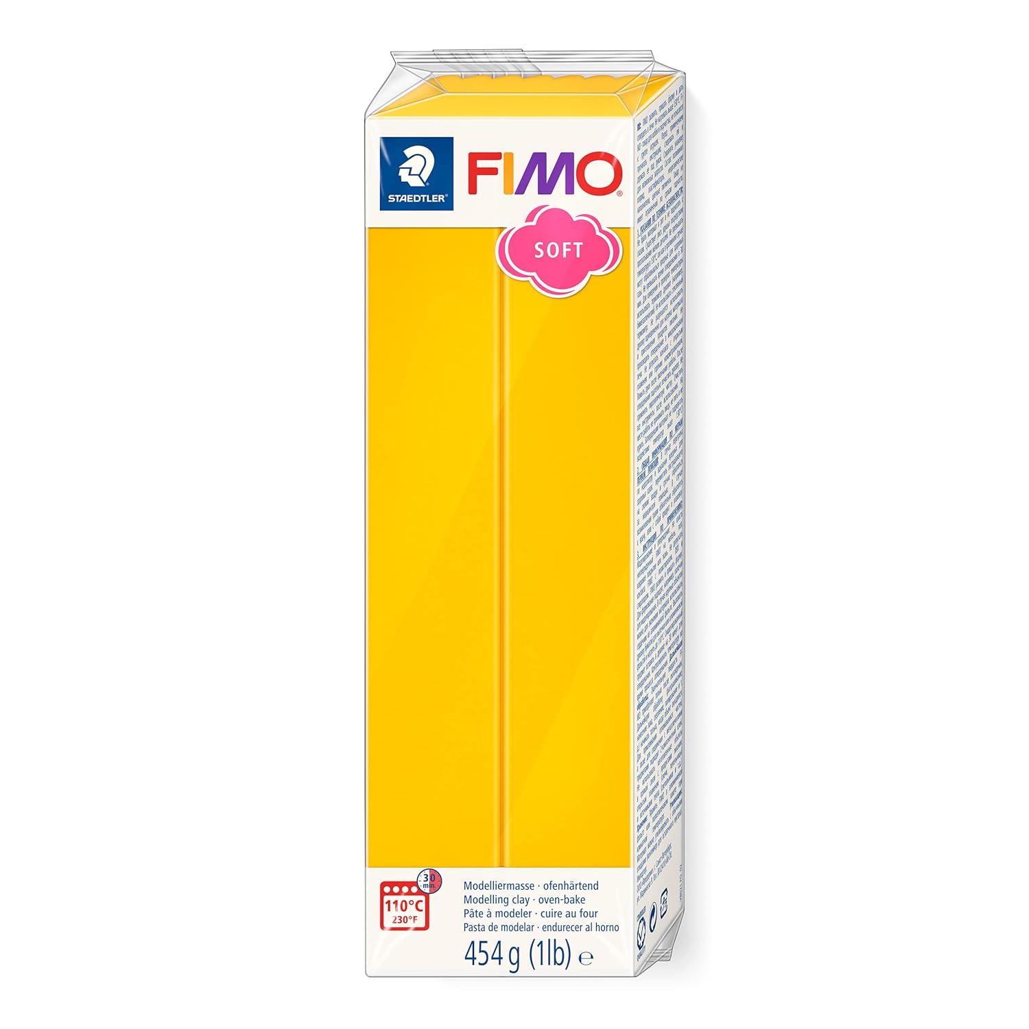 Staedtler FIMO Soft, Pâte à modeler tournesol durcissant au four, Pour débutants et artistes, Souple et facile à démouler, Pain de 454 grammes, 8021-16