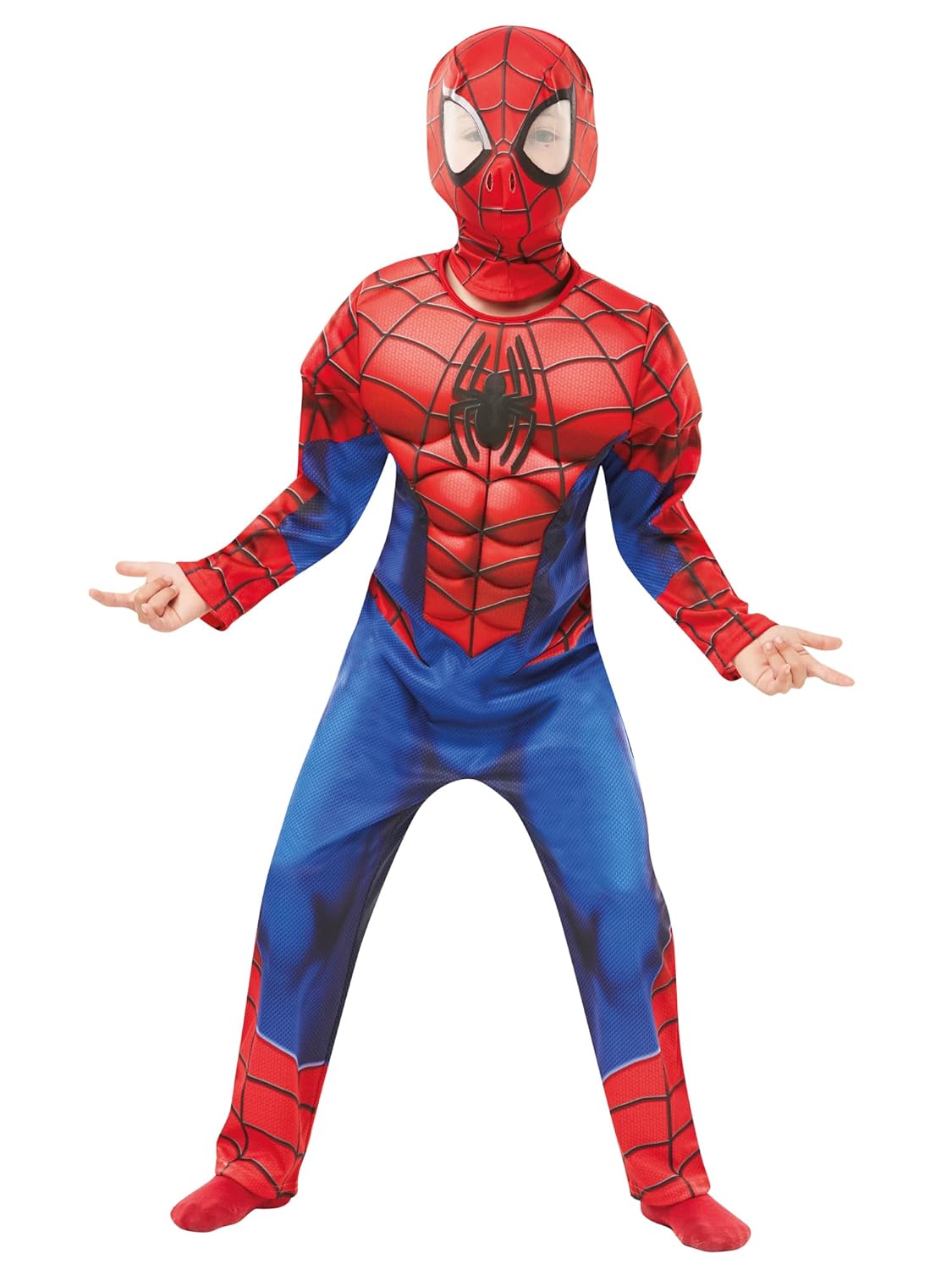 RUBIE'S SPIDER-MAN - Marvel officiel - Déguisement pour enfant de luxe Spider-Man. Taille 5-6 ans. Costume avec combinaison aux muscles rembourrés et cagoule attache velcro Carnaval