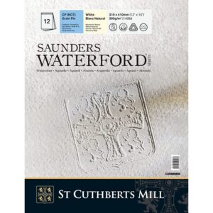 St Cuthberts Mill Saunders Waterford - Bloc 12 feuilles de papier aquarelle grain fin - 31x41 cm - 300g/m² - Blanc naturel