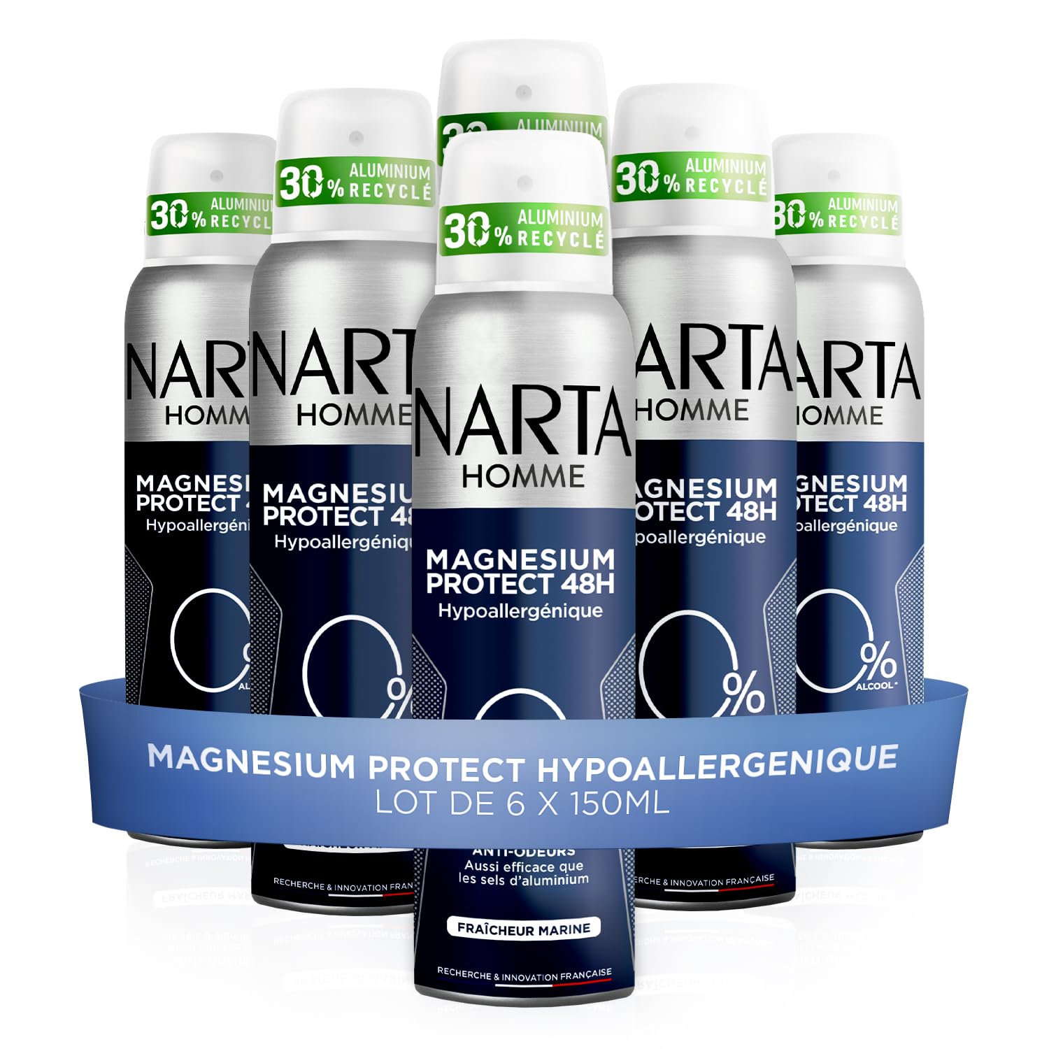 Narta - Déodorant Homme - Spray Magnesium Protect Hypoallergénique - Lot de 6 x 150ml
