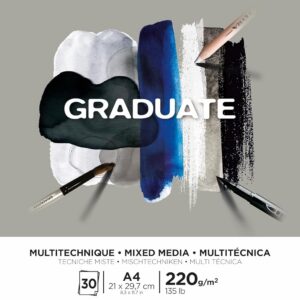 CANSON Graduate Mixed Media - Bloc 30 feuilles de papier polyvalent A4 - 220g/m² - Gris