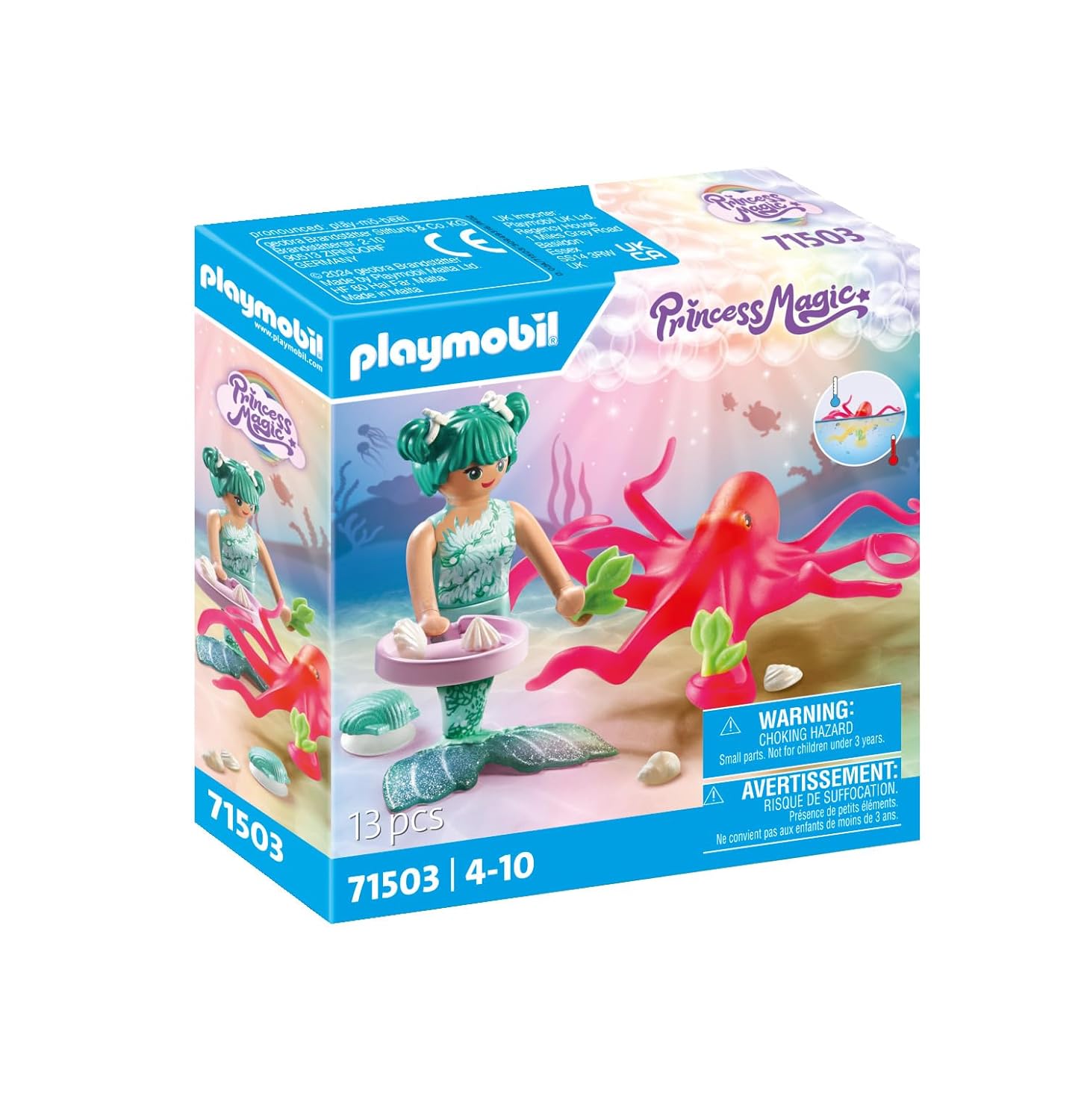 Playmobil 71503 Sirène avec Pieuvre - Princess Magic - Comprend Un Personnage, Une Pieuvre, Un Coquillage Qui se Fixe sur la Baignoire et des Accessoires - Dès 4 Ans