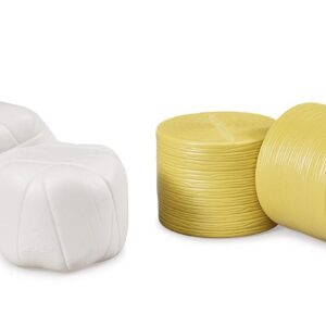 bruder 02345 - Balles rondes, 4 pièces (2 x enrubannées, 2 x brun ocre), Accessoires pour enrubanneuse, Presse à balles, Ferme