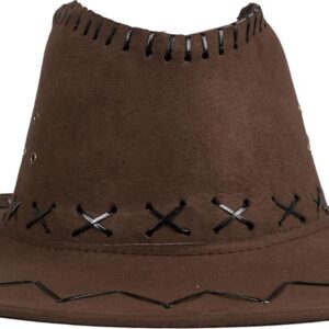 P'TIT CLOWN - Chapeau Cowboy Adulte - Cowgirl's Hat - Western, Rodeo, Sherif, Country, Far West - Accessoire Déguisement Carnaval, Festival, Fête à Thème, Halloween - Imitation Nubuck (Marron foncé)