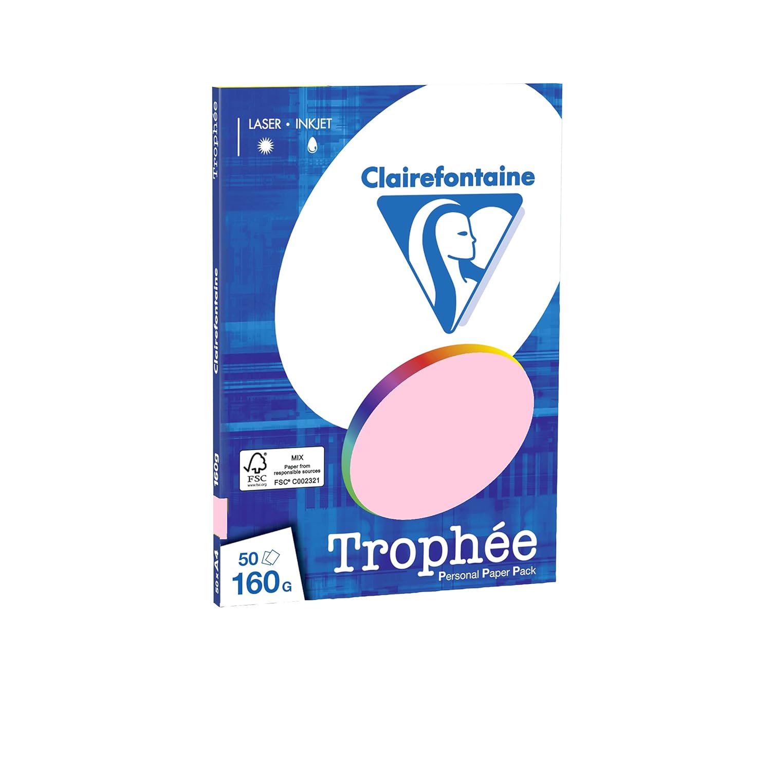 CLAIREFONTAINE 4153C Papier Trophée Personal Paper Pack Multifonctions A4 160g/m2 Pastel 50 feuilles, Rose