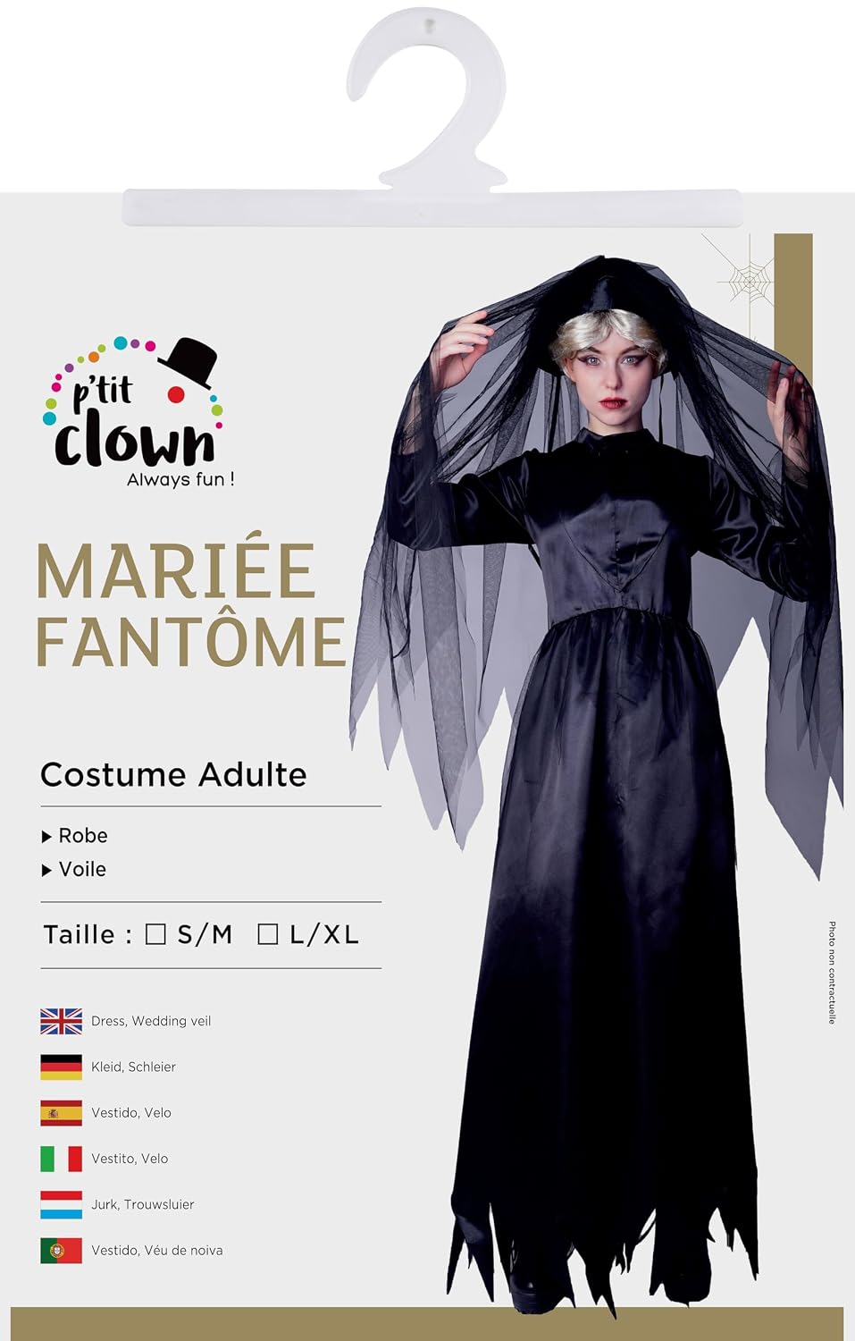 P'TIT CLOWN — Déguisement Mariée Fantôme Adulte Noir L-XL – Image 2