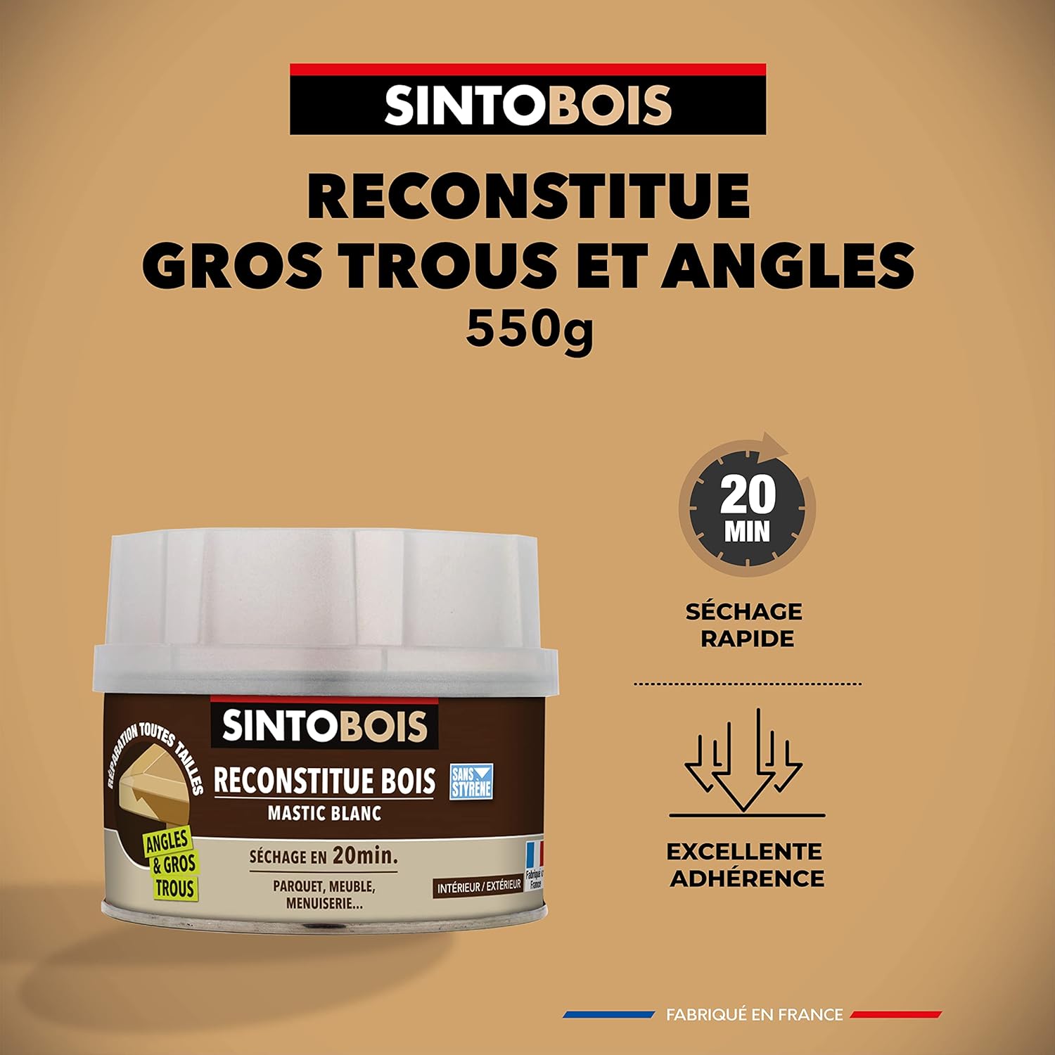 SINTO — Mastic bois bi-composant sapin 500 ml – Image 4