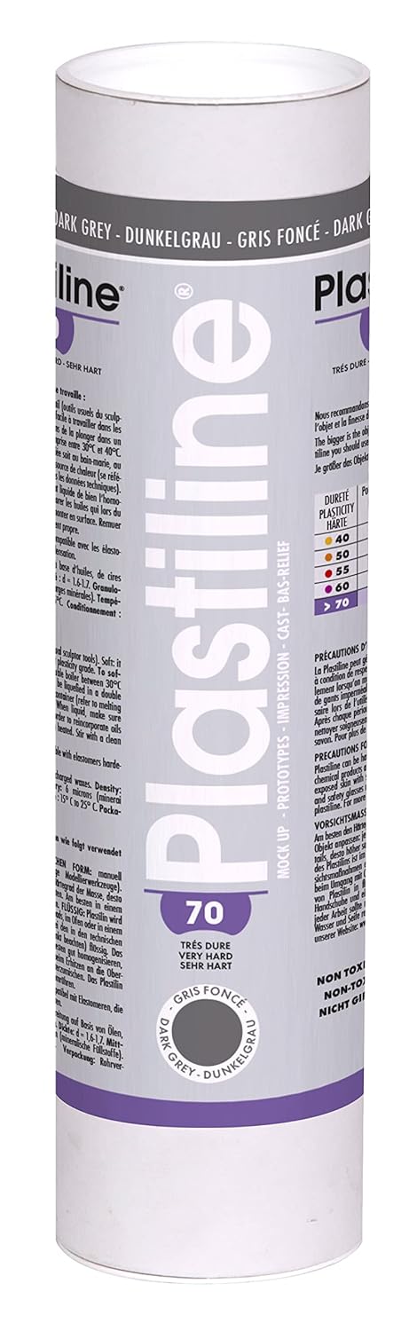 Plastiline 1770T - Tube de Plastiline - Pâte à Modeler, Haute Précision - Modeler, Sculpter, Mouler - Dureté 70 (très dur) - 1 kg - Teinte Gris foncé. Fabriqué en France