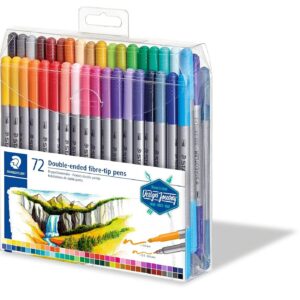 Staedtler Feutres à double pointe pour écriture et coloriage, Pointe fine de 0.5-0.8 mm et pointe compacte extra-large de 3 mm, Étui plastique avec 72 couleurs lumineuses différentes, 3200 TB72