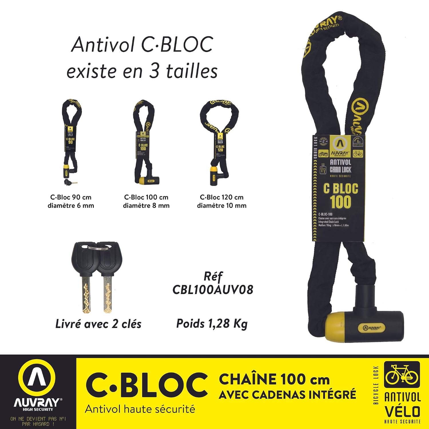 AUVRAY C-Bloc 100 — Antivol vélo chaîne avec serrure intégrée – Image 3