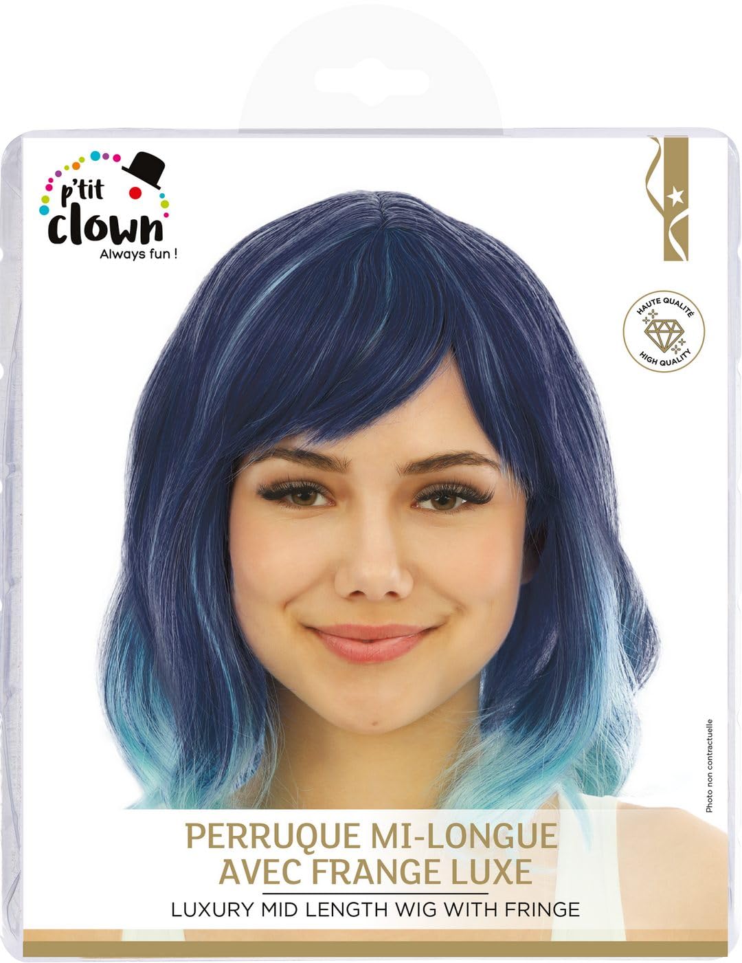 P'TIT CLOWN — Perruque Mi-Longue à Frange Bleue – Image 3