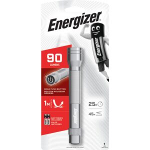 ENERGIZER Torche métal Led gris argent légère autonomie 3h, portée 34 mètres Livrée avec deux piles AA