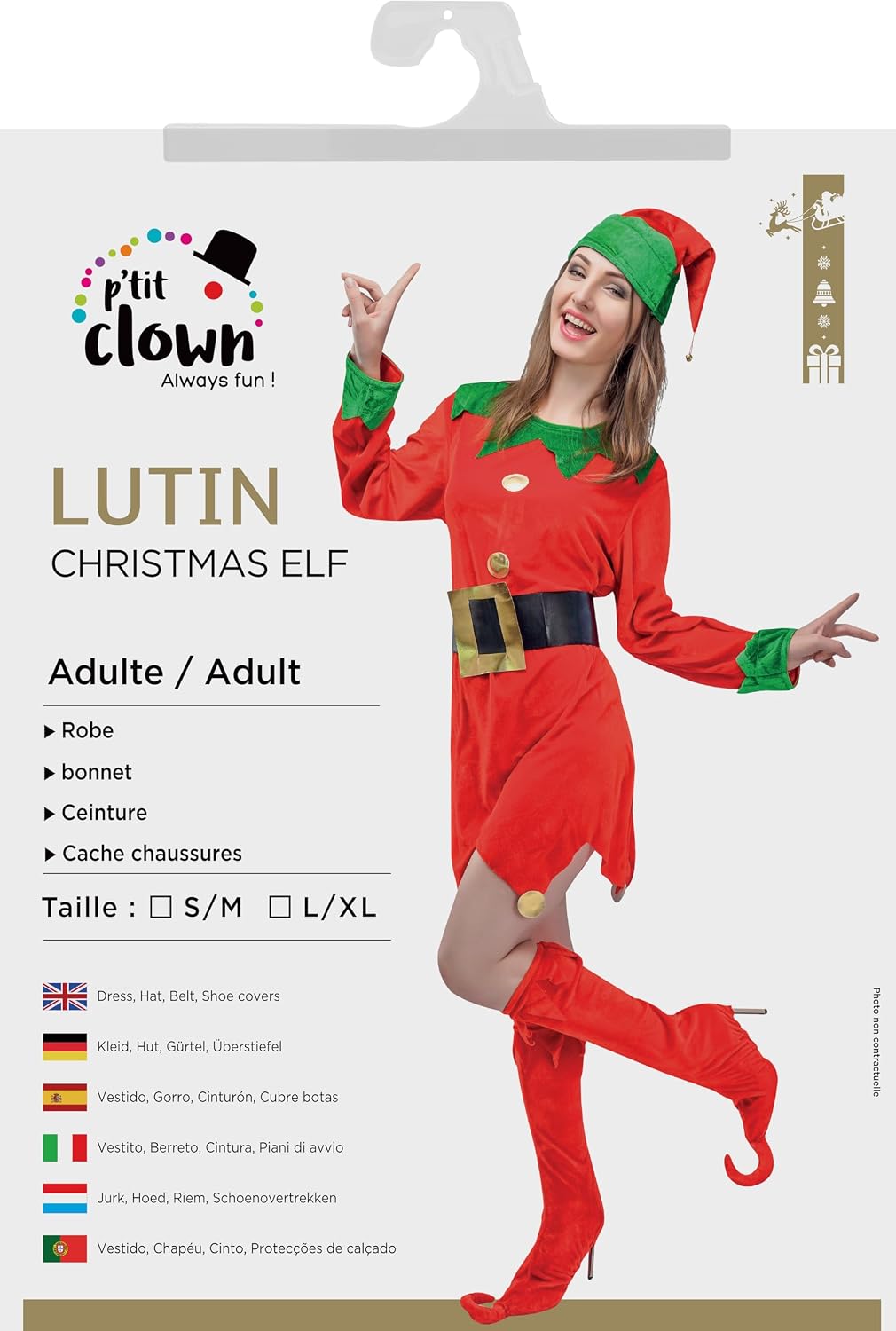 P'TIT CLOWN — Costume lutin femme effet velours S-M – Image 2