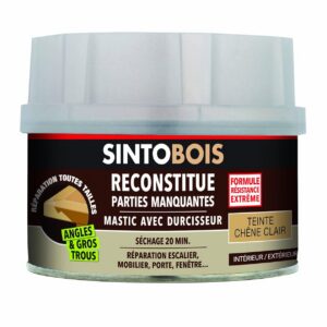 SINTOBOIS - Pâte à Bois - Angles et Gros Trous - Reconstitue les Parties Manquantes - Intérieur Extérieur - Haute Résistance & Adhérence - Sec en 20min - Chêne Clair - Technique Professionnelle - 190g