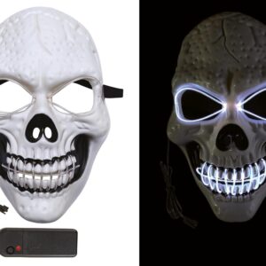 PTIT CLOWN - 15004 - Masque Squelette Lumineux - Adulte - Accessoire Déguisement - 3 Modes d'éclairage - Halloween, Carnaval, Cosplay, Dj