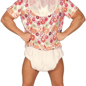 FIESTAS GUIRCA | Costume de Bebé Adulte (52-54/L) - Bavoir, T-shirt, Coiffe et Couche - Enterrement de Vie de Garçon, Fêtes Déguisées et Célébrations - Idéal pour Homme Adulte - Blanc et Multicolore