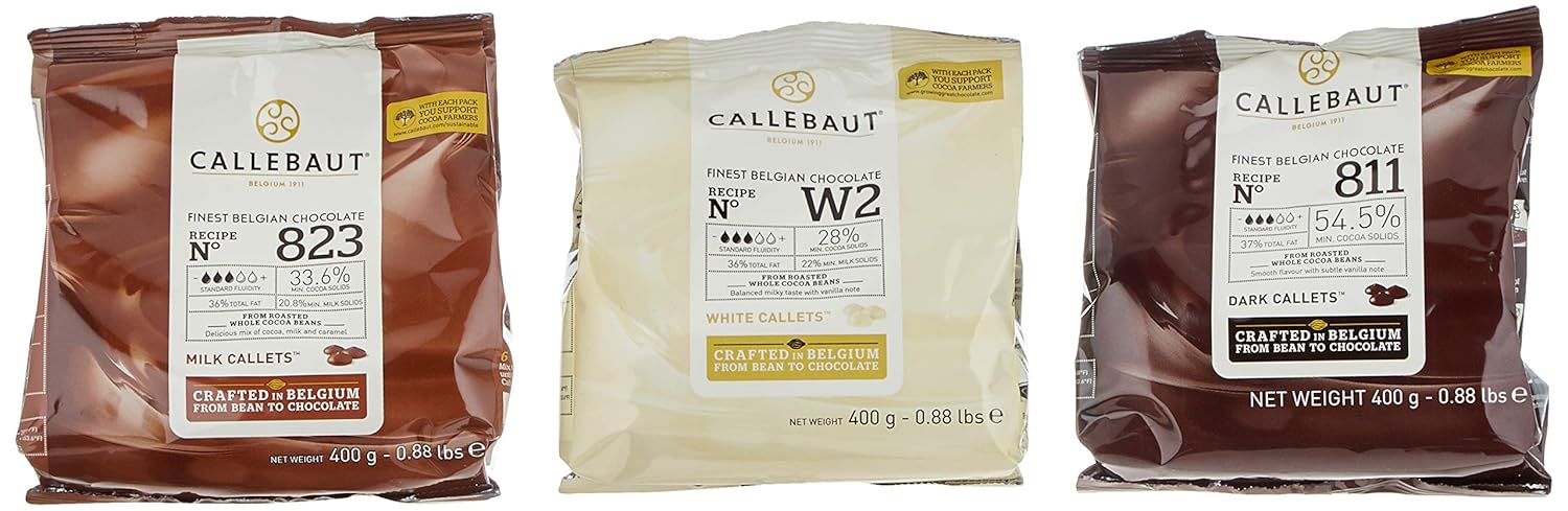Callebaut Bundle - Chocolat de Couverture au Lait, Noir & Blanc Belge - Finest Belgian Chocolate (Callets) Lot de 3 x 400g