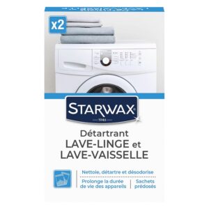 STARWAX - Détartrant pour Lave-Linge et Lave-Vaisselle - Élimine le Tartre et les Dépôts - Prolonge la Durée de Vie des Appareils - Fabriqué en France - 2x75g - 6b mois de Traitement